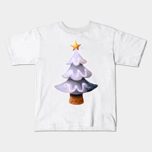 Black and White Christmas Tree with a Gold star - Watercolor Painting / Illustration Kids T-Shirt